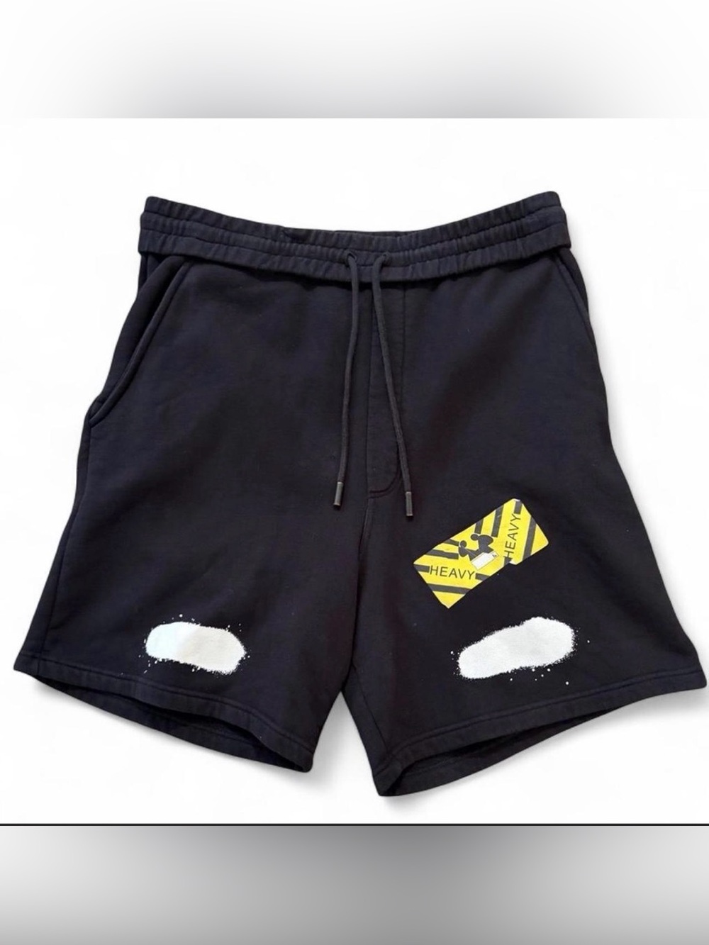 Off-White c/o Virgil Abloh Men’s Black Fleece Drawstring Graphic Shorts XL